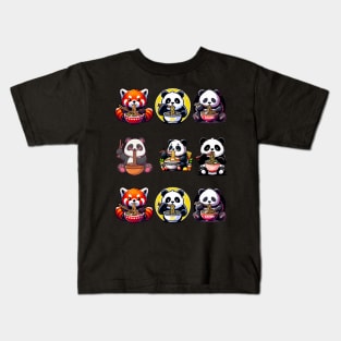 Panda Eating Ramen Cute Anime Kids T-Shirt